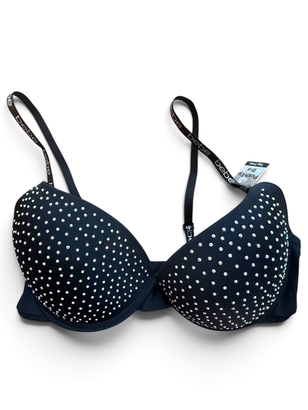 Bebe 38C Black Rhinestone Push-up Bra New with Tags